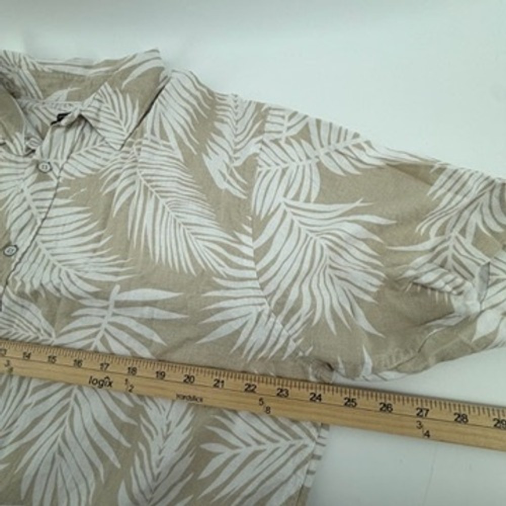 Kenneth Cole New York Mens 2X Tan White Palm Leaf Linen Blend Shirt KNXM05NN7T3 - Picture 7 of 8